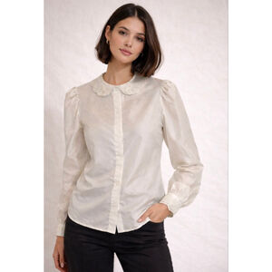 Vintage JAN Briggs Ivory Lace Collar Cottagecore Blouse Size 14 US